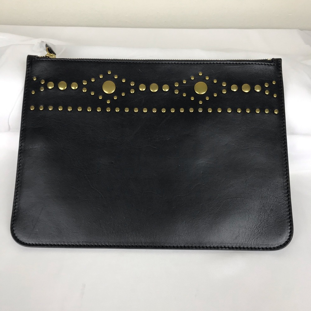 FRYE Black Leather Harness Stud Pouch Clutch